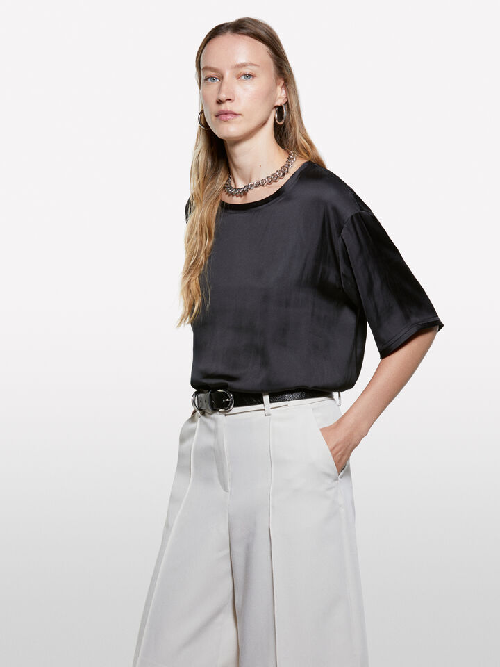 Blusa nera over fit in satin - bluse da donna - Nero | Sisley image number 3